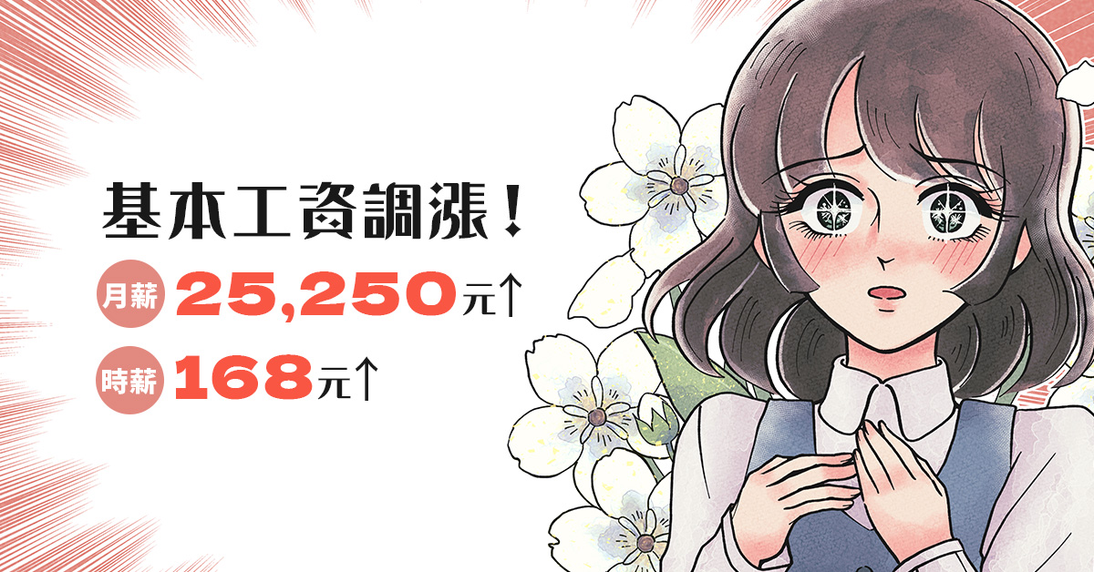 基本工資調漲！月薪2萬5,250元、時薪168元