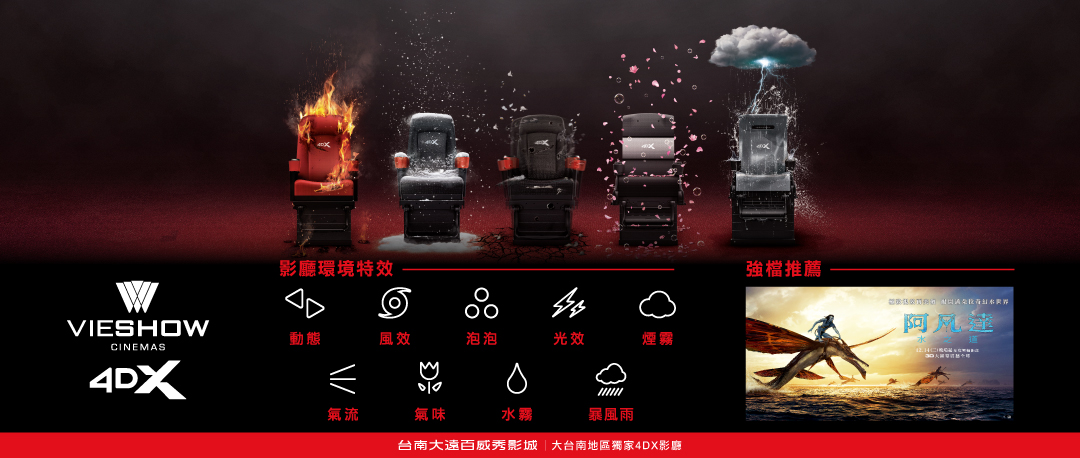 【台南大遠百威秀影城】獨家4DX影廳、12月強檔震撼販售中